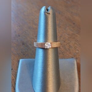New 18k Rose Gold Plated Cz Ridged Ring Size 5.75 Giftable